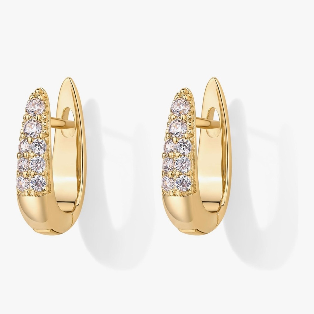 NEW 18K Gold Plated Cubic Zirconia U Shaped Hoop Earring